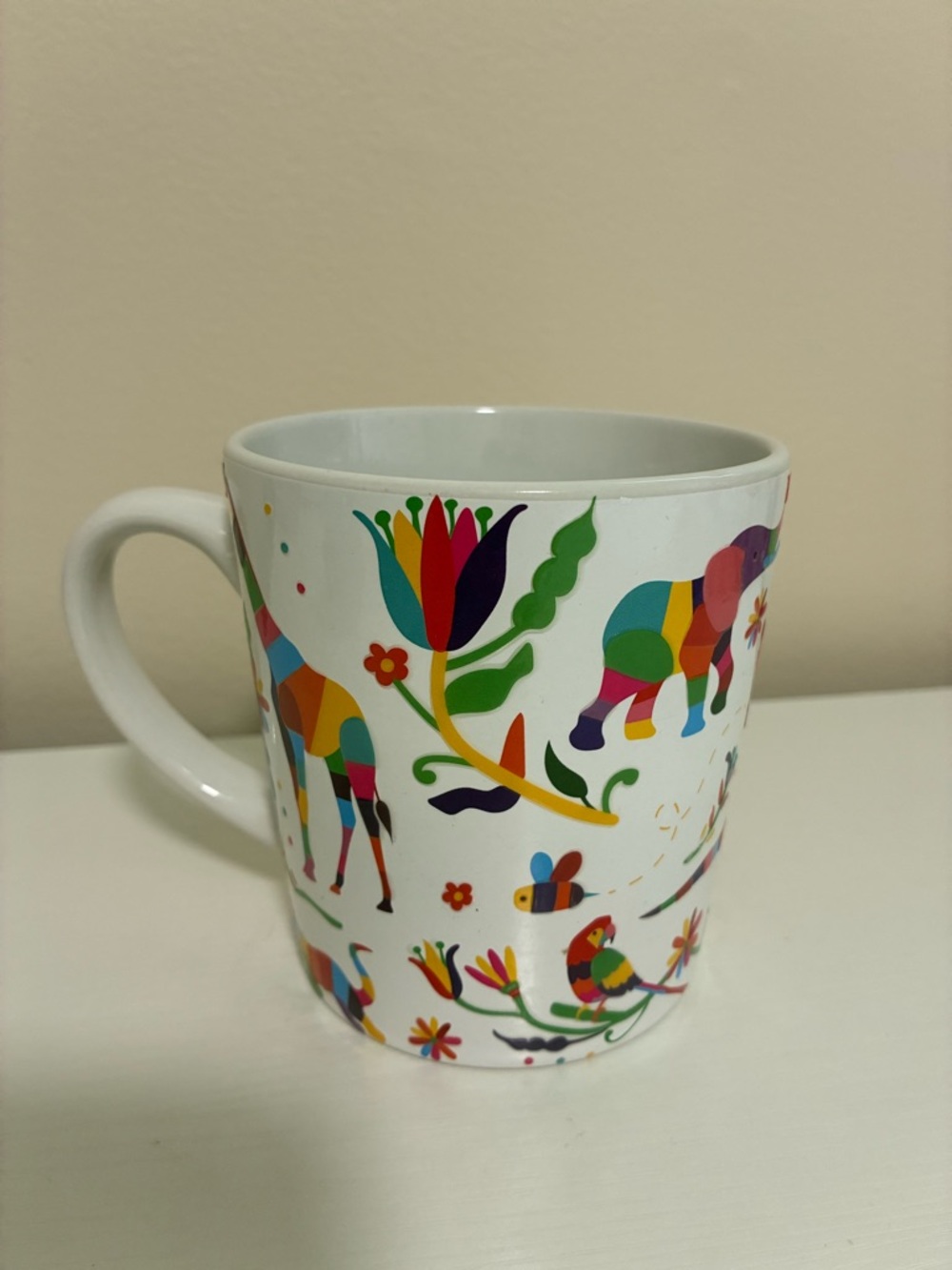 White Multicolor safari Pattern Ceramic Coffee Mug - Rainforest Collection - Picture 3 of 3